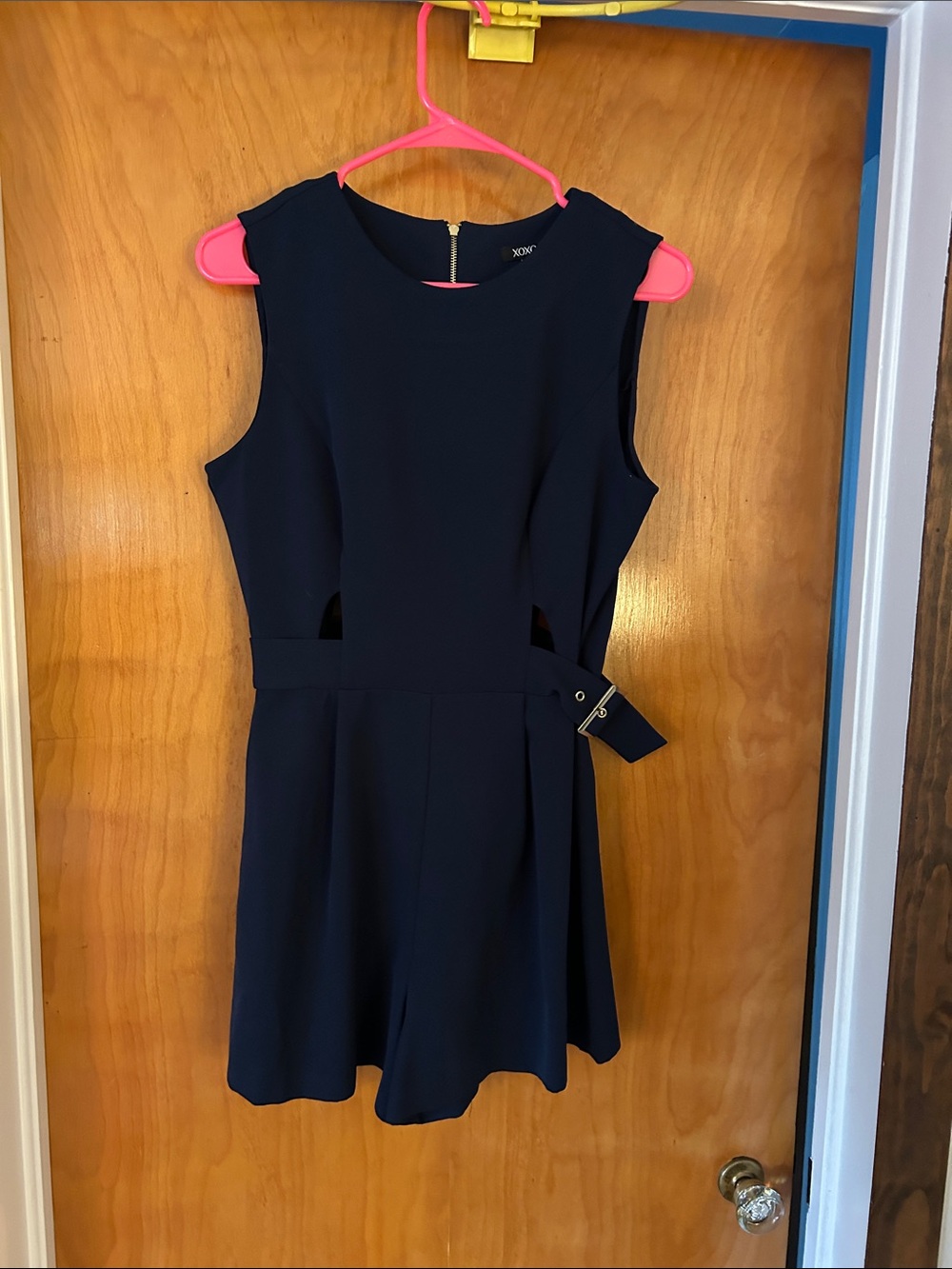 XOXO Navy Sleeveless Romper with Belted Waist